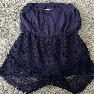 Ladies Blue Lace Romper - Short Jumpsuit For Summer - Medium - Dark Blue Women’s